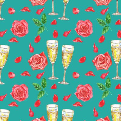 Розы, лепестки и бокалы шампанского