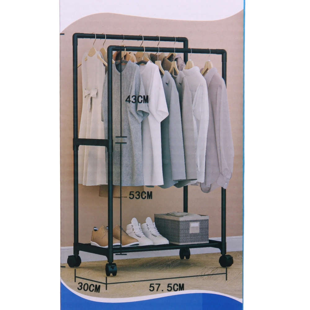 Вешалка гардеробная напольная на колёсах с блокировкой двойная «ПЕРФЕКТХАУС», цвет черный, нагрузка до 15 кг, 57.5*30*115см