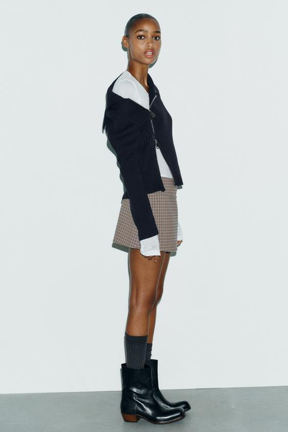 ZARA ЮБКА-ШОРТЫ С РЕМНЕМ, СЕРЫЙ/КОРИЧНЕВЫЙ