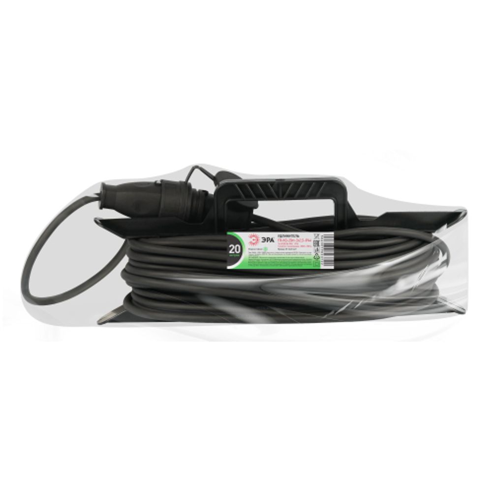 Удлинитель силовой ЭРА GREEN LINE FR-KG-20m-3x2,5-IP44 на рамке 1 гнездо с крышкой с заземлением 20м КГ 3x2.5мм2 IP44 | Силовые удлинители