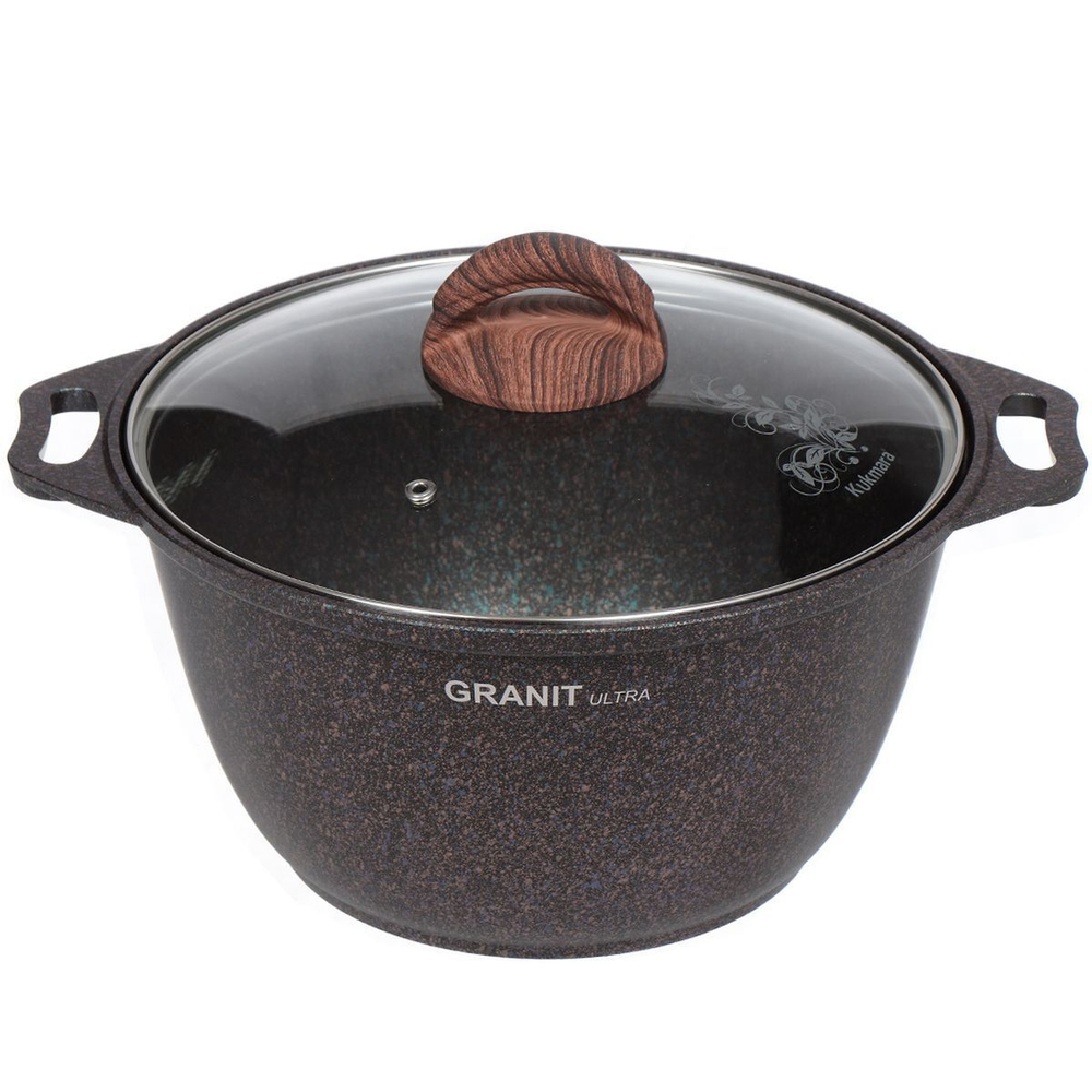 Кастрюля алюминий, антиприг, 4 л, с крыш, крышка стекло, Kukmara, Granit Ultra, кгг42а, син
