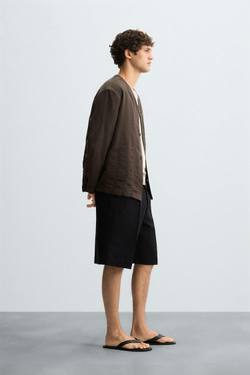 ZARA ЖАККАРДОВАЯ РУБАШКА В ПОЛОСКУ, КОРИЧНЕВЫЙ