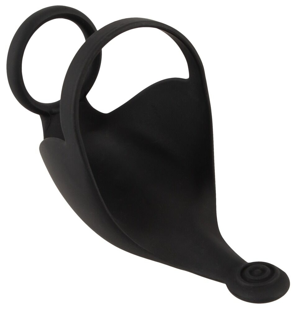 Черная вибронасадка для эрекции и стимуляции мошонки Cock ring with RC ball massager (Цвет: черный)