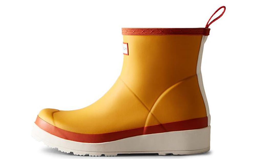 HUNTER Waterproof Rain Boots Women"s Orange Red Color Block