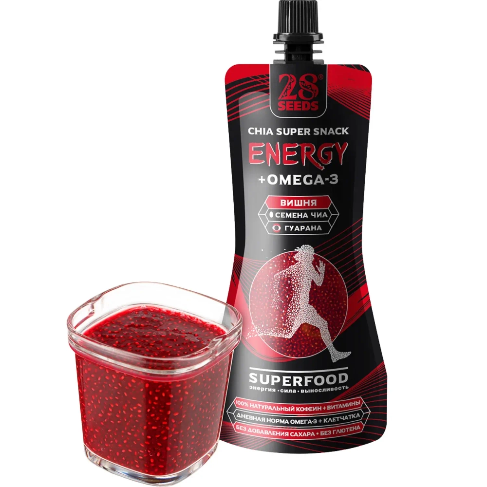 Энергетический снек Чиа ОМЕГА-3 «Вишня» 150 г — десерт с семенами чиа в стакане