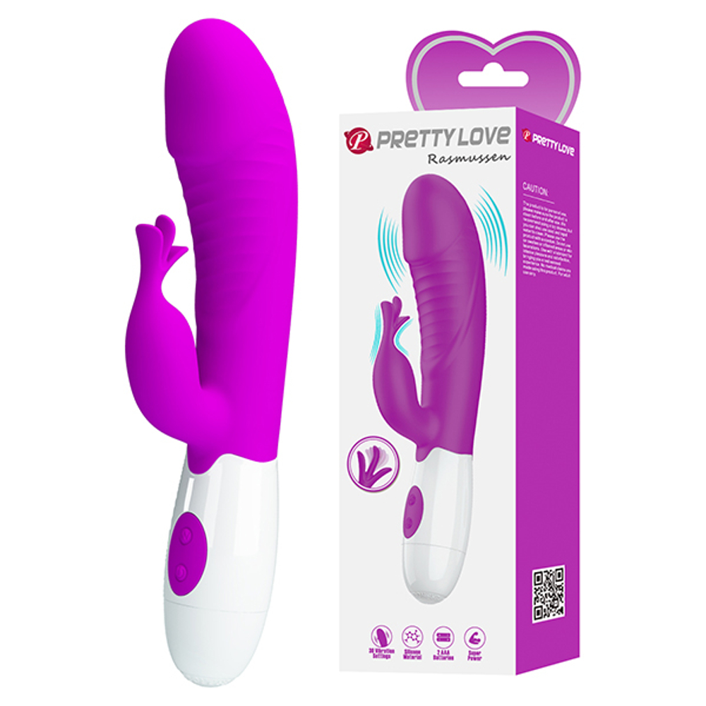 Лиловый вибратор-кролик 19,8см со стимулятором клитора Pretty Love Rasmussen Bunny Vibrator BW-500072