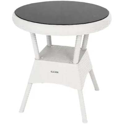 Стол круглый со стеклом RATTAN Ola Dom белый 700х720мм