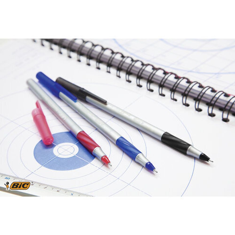 Ручка шариковая с грипом BIC "Round Stic Exact", ЧЕРНАЯ, корпус серый, узел 0,8 мм, линия письма 0,3 мм, 918542