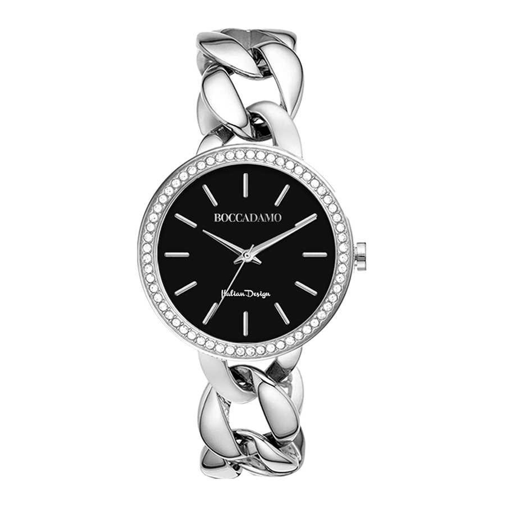 Часы Boccadamo LadyB Silver Black LB002 BW/S с минеральным стеклом, кристаллами Swarovski