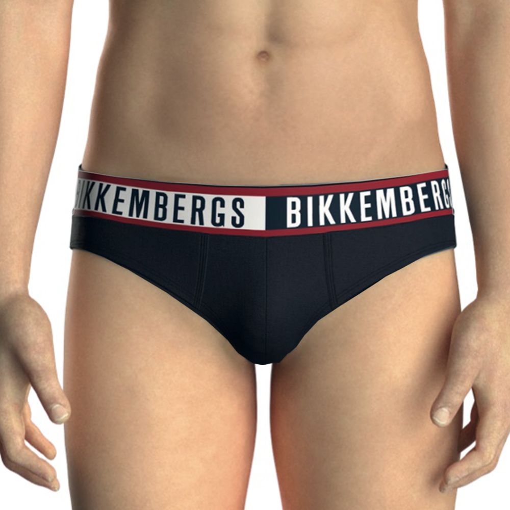 Мужские трусы брифы темно-синие набор 3в1 Bikkembergs TWICE BKK52USP29TR