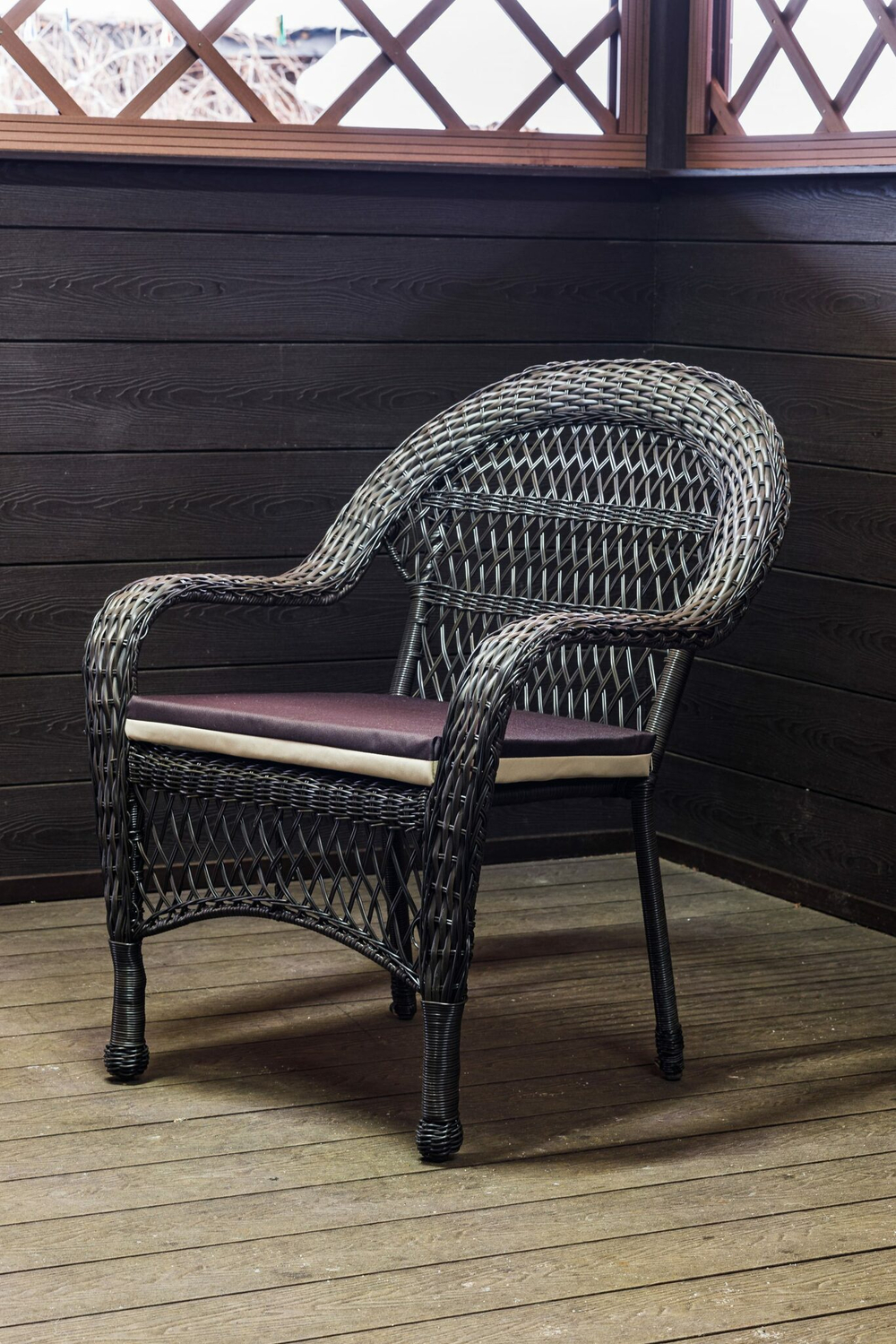 Кресло из искусственного ротанга МЭДИСОН НЬЮ «MEDISON NEW» арт.A6348 dark brown с подушками на сидение