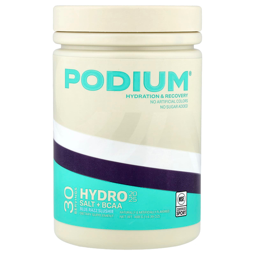 Podium Nutrition, Hydro & Salt 2025 + BCAA, жидкий вкус голубой малины, 408 г (14,39 унции)