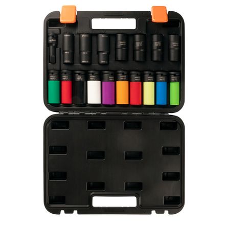 Цена на AFFIX (AF00640180C) Набор ударных глубоких шестигранных головок 1/2", 15-24 мм, 18 предметов, кейс