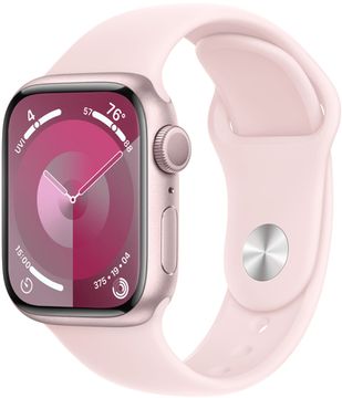 Apple Watch Series 9, 45 мм, корпус из алюминия розового цвета, спортивный ремешок нежно-розового цвета, размер M/L