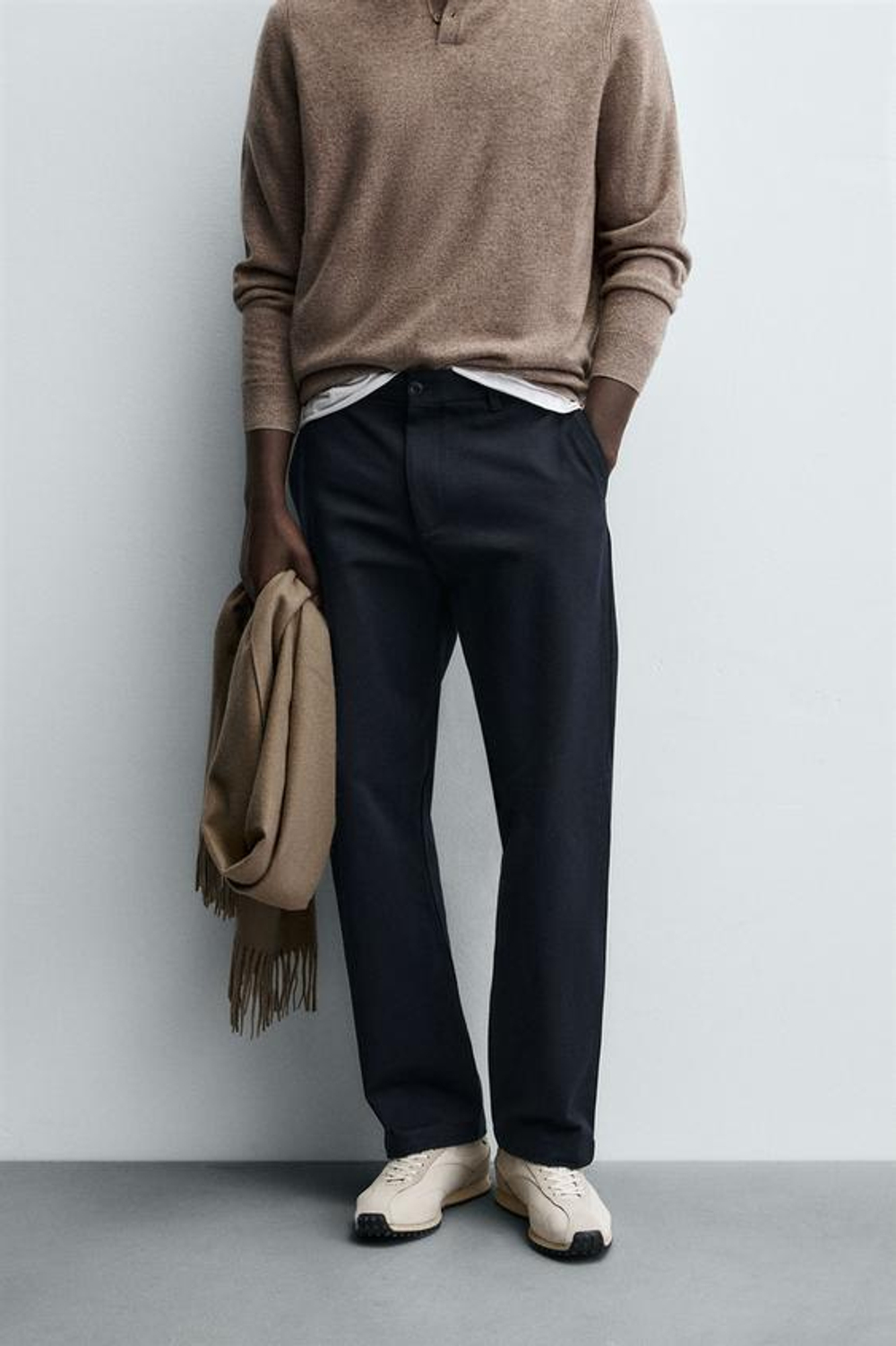 ZARA БРЮКИ STRAIGHT FIT ИЗ ТКАНИ С УЗОРОМ, МОРСКОЙ СИНИЙ