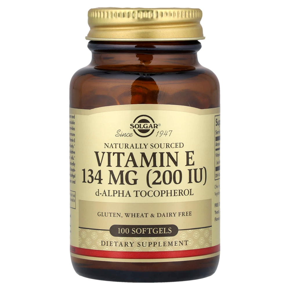Solgar, натуральный витамин Е, 200 МЕ, 100 капсул