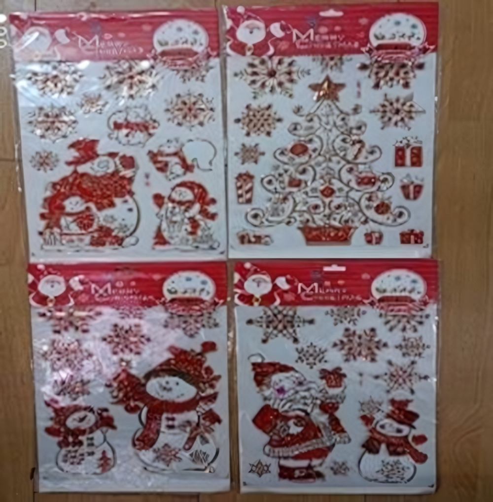 Наклейка новогодняя 22*37 см, 4 вида микс , пакет