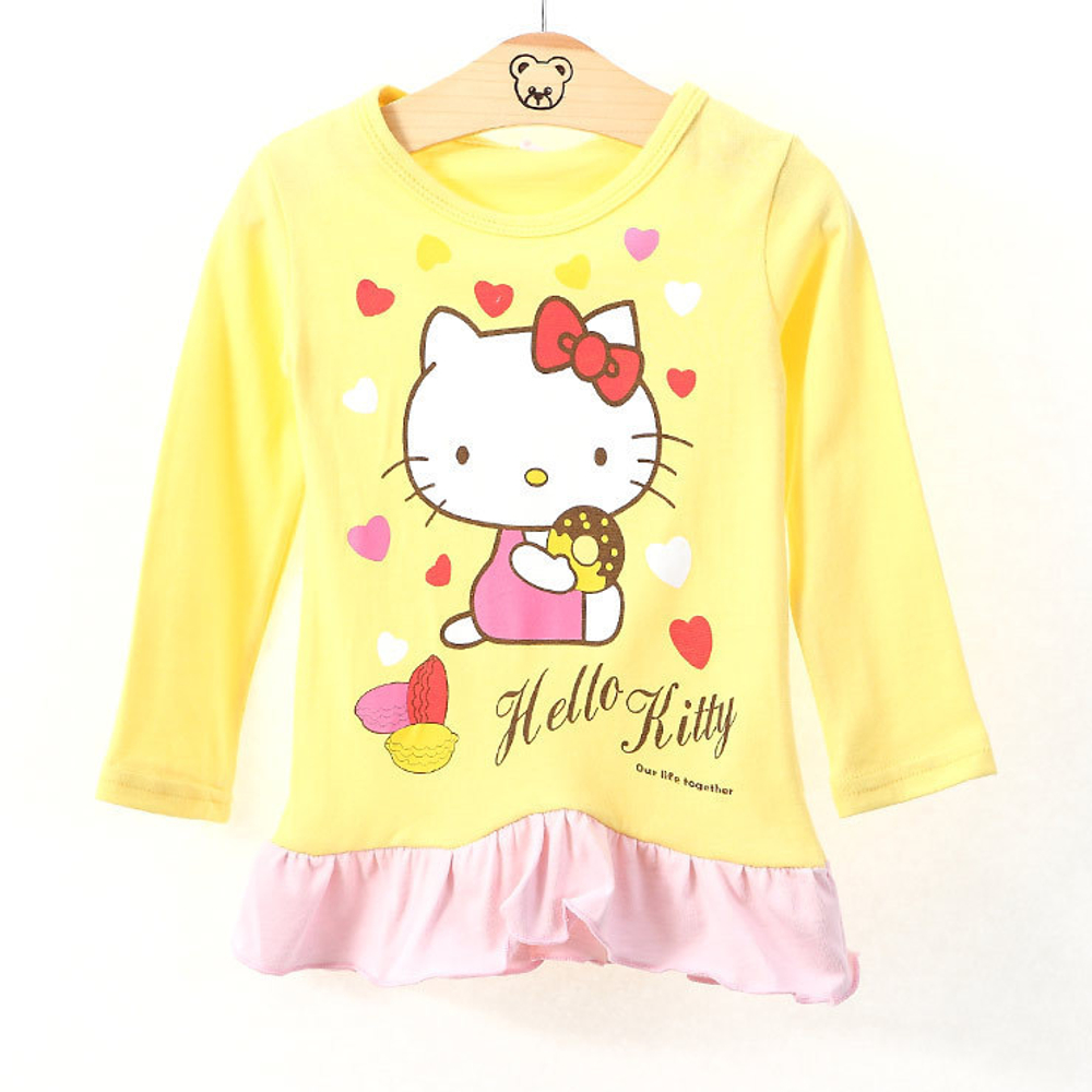 Лонгслив с оборкой по подолу и принтом Hello Kitty