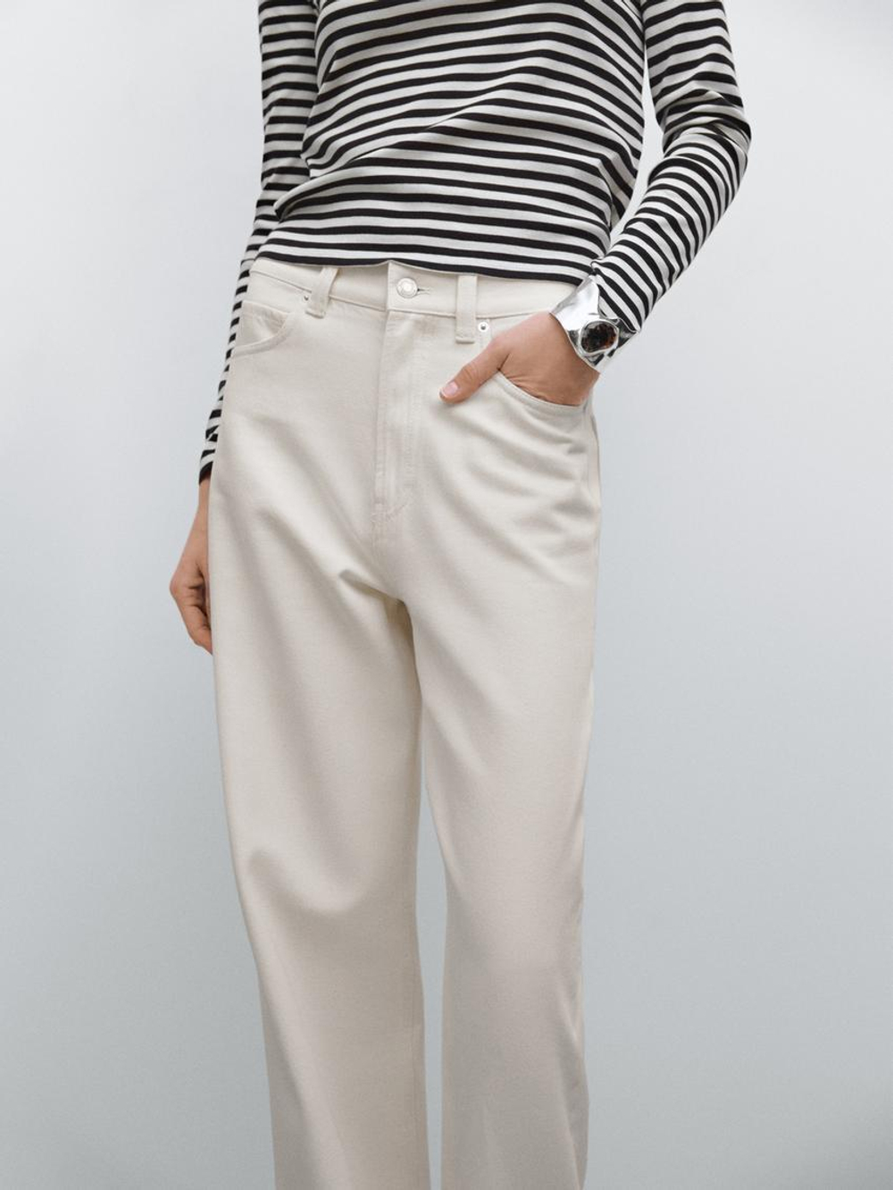 Massimo Dutti Джинсы с высокой посадкой и широкими штанинами, натуральный, кремовый