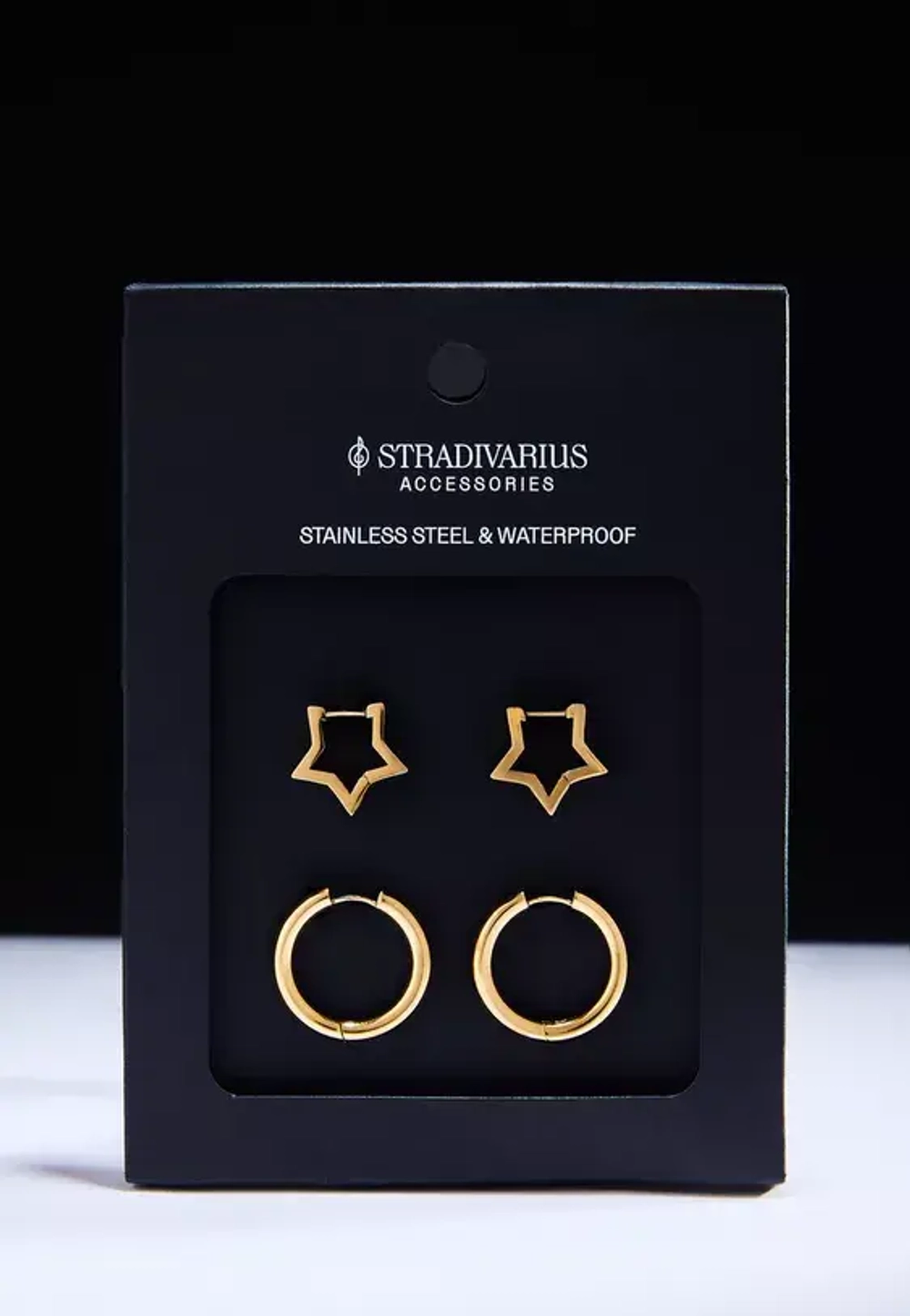 STRADIVARIUS Набор из 2 водонепроницаемых серег-колец и звезд, желтый