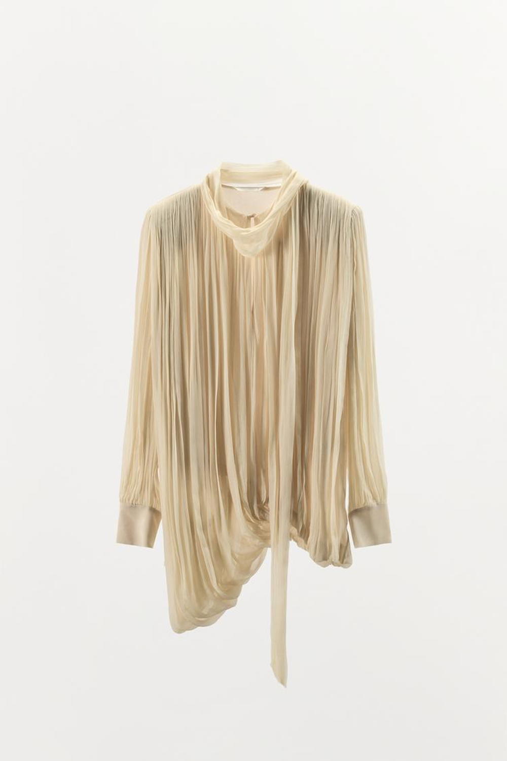 ZARA БЛУЗА СО СБОРКАМИ И ПОДПЛЕЧНИКАМИ — ZW COLLECTION LIMITED EDITION, ЦВЕТ СЛОНОВОЙ КОСТИ