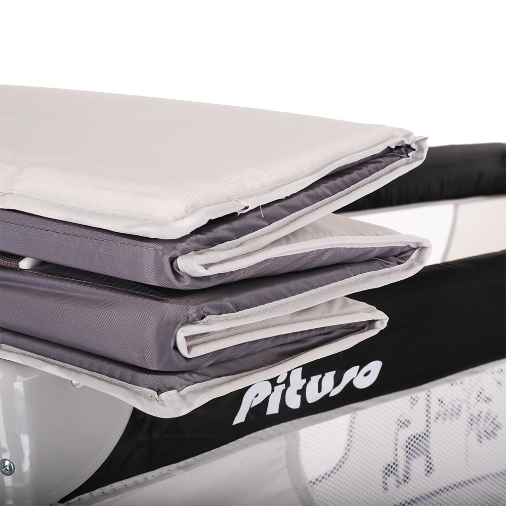 PITUSO Манеж-кровать Florecita Black/Черный,1 уровень,2 кольца,2 колеса,лаз на молнии,125X65X78 см