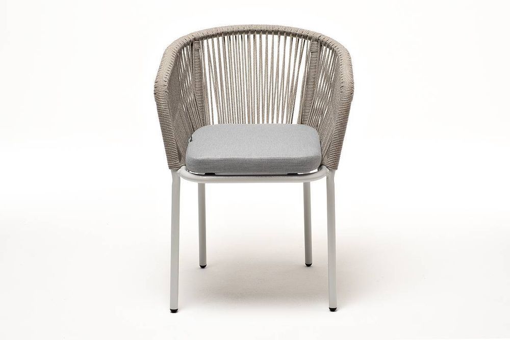 "Марсель" стул плетеный из роупа, каркас алюминий светло-серый (RAL7035) муар, роуп серый меланж круглый, ткань светло-серая
