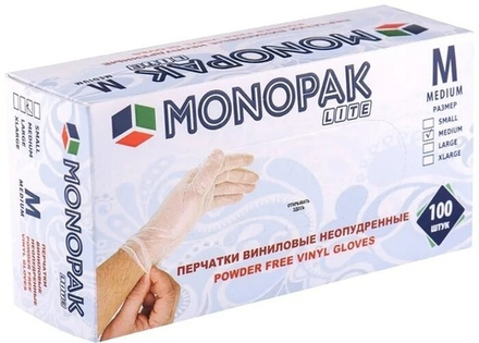Перчатки виниловые неопудренные, размер M