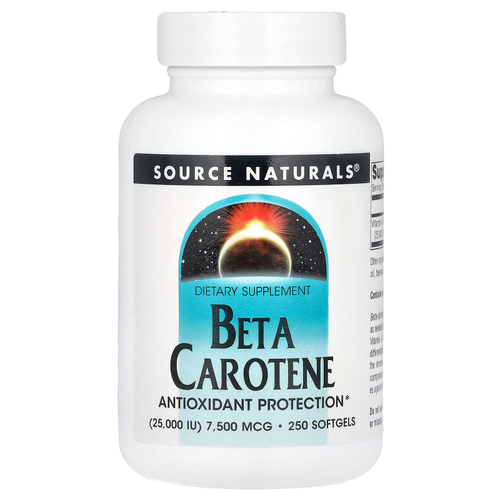 Source Naturals, Бета-каротин, 7500 мкг (25000 МЕ), 250 мягких таблеток