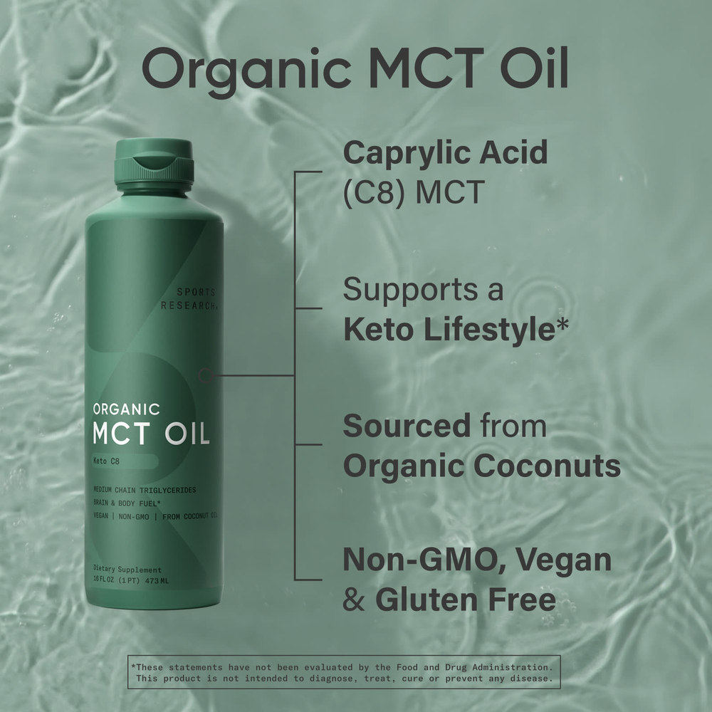 Sports Research, органическое масло MCT C8, с нейтральным вкусом, 473 мл (16 жидк. унций)