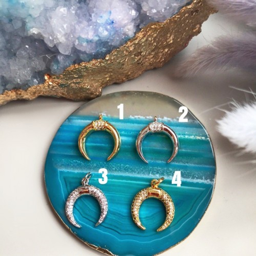 0386-1 Подвеска "Луна" с фианитами по центру 15мм, позолота