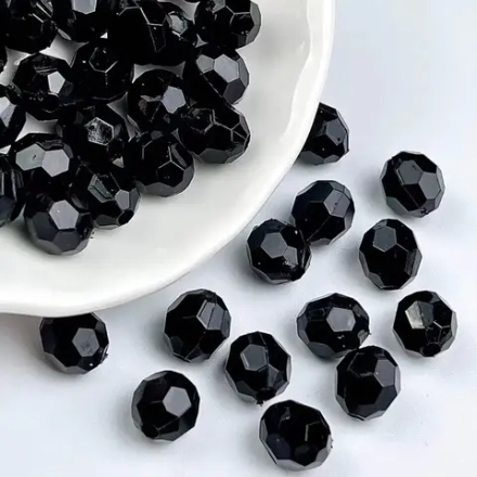 Акриловые бусины шарик граненый 8/10 мм, цвет: Черный, уп/500 гр
