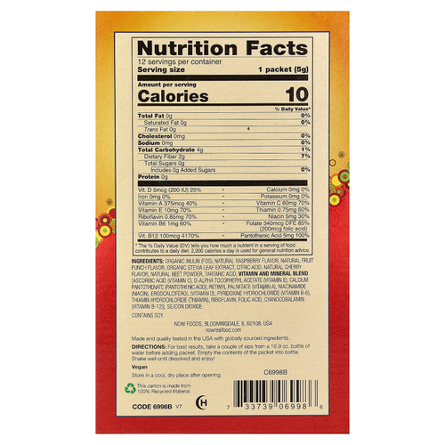 NOW Foods, Real Food, Slender Sticks™, тропический пунш, 12 стиков по 5 г (0,18 унции)