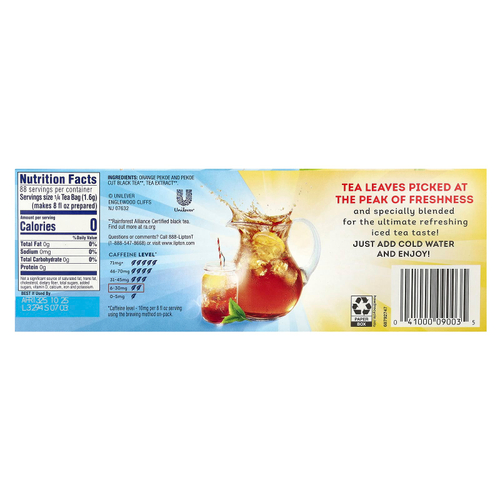 Lipton, холодный чай, 22 чайных пакетика семейного размера, 136 г (4,8 унции)