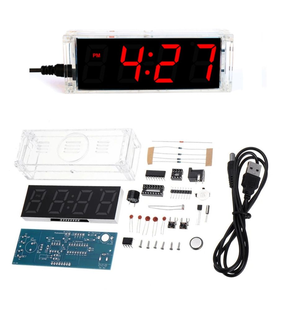 Набор для пайки и сборки конструктор &quot;Цифровые светодиодные часы - термометр / будильник&quot; 5В красные