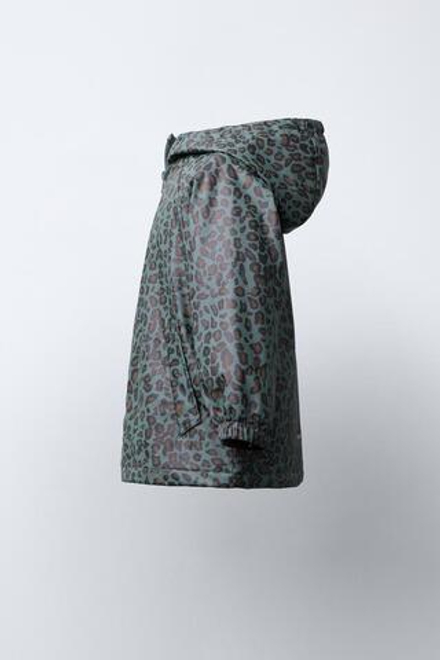 ZARA ПРОРЕЗИНЕННЫЙ ДОЖДЕВИК С ПРИНТОМ WATER RESISTANT, НЕФТЯНОЙ