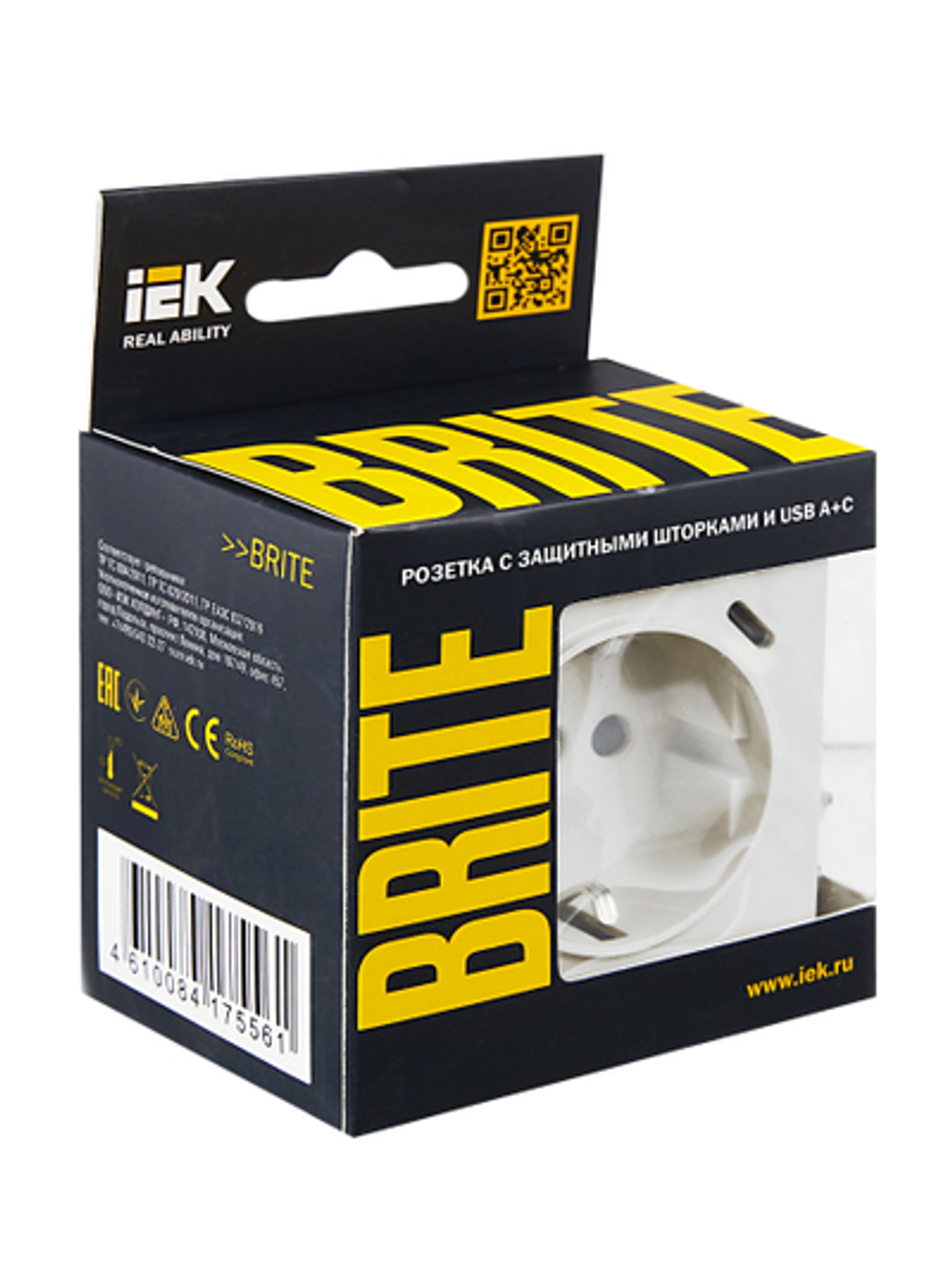 BRITE Розетка 1-местная с заземлением с защитными шторками 16А с USB A+C 18Вт РЮш11-1-БрЖ жемчуг IEK