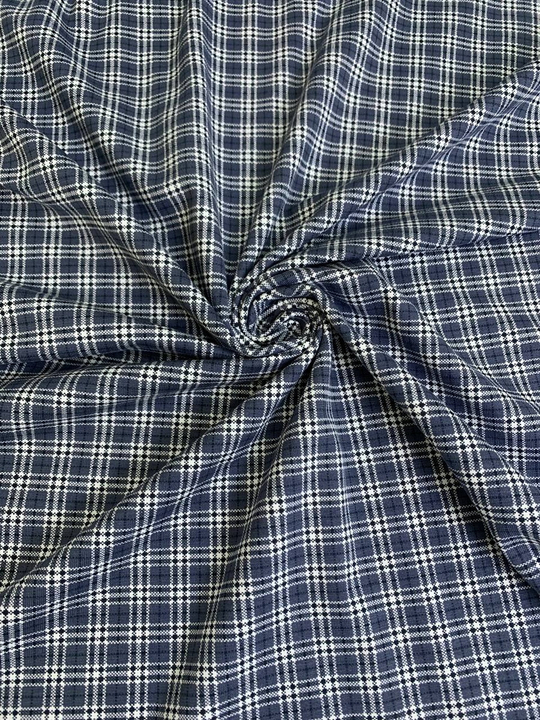 Трикотаж хлопок принт клетка синяя NB#06