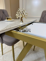 Круглый раздвижной стол "Бонжур", керамогранит, белый мрамор и стулья "Лондон"