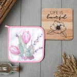 Набор кухонный «Тюльпаны»: прихватка 19×19 см, подставка под горячее