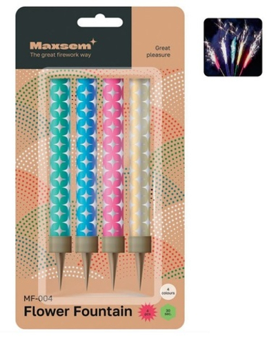 Тортовая свеча "Flower Fountain" MF-004  к-т 4 шт, 10-12,5 см, цветной огонь