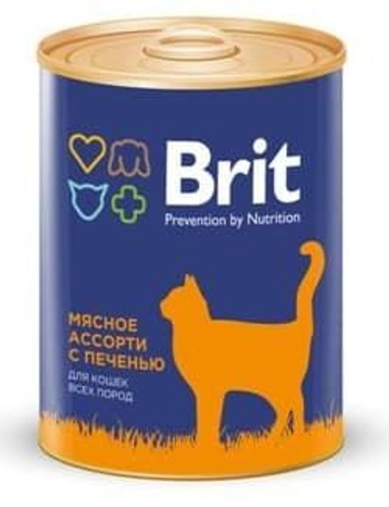 Brit Premium 340г мясное ассорти с печенью консервы д/кошек