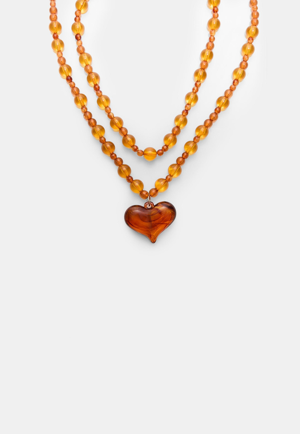 STRADIVARIUS Набор из 2 ожерелий с бусинами и сердечками, горчичный