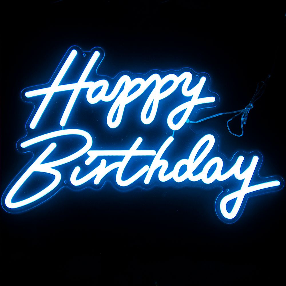 Световая надпись на подложке Happy Birthday, голубой 35*57 см ДБ