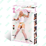 Две пары черно-белых кружевных наручников, крепящиеся к матрасу