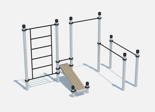 Воркаут-комплекс: брусья, турник, шведская стенка и наклонная скамья для пресса (цинк)