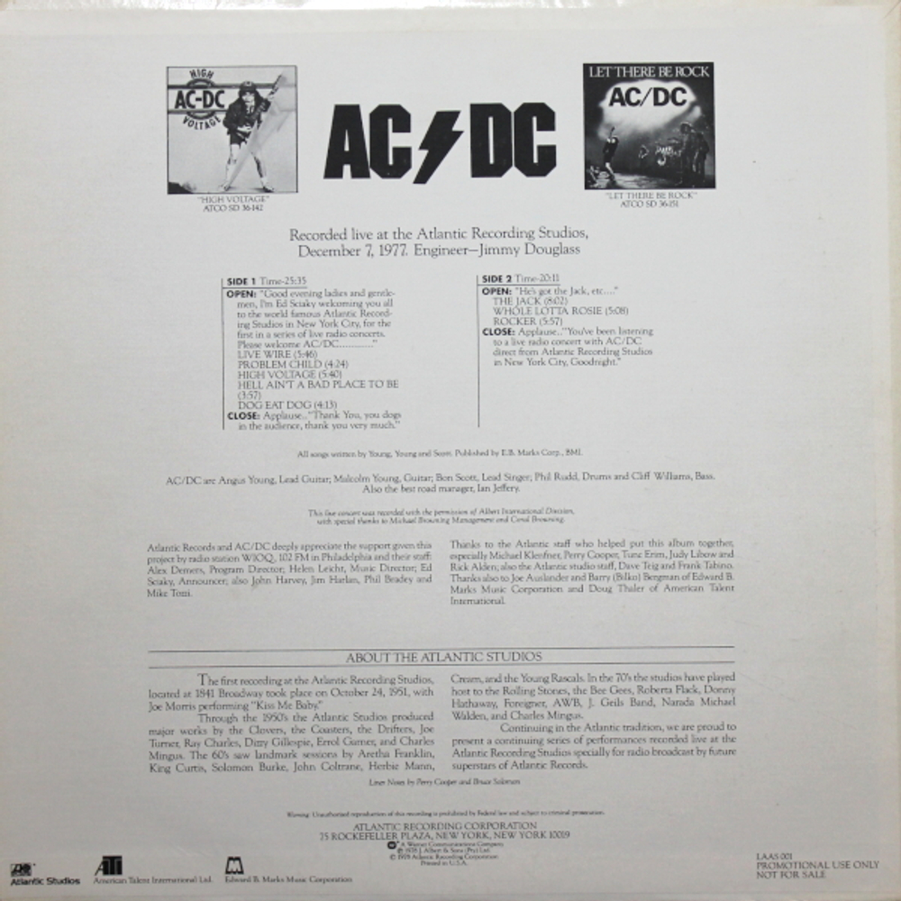 AC/DC / Live From The Atlantic Studios (LP)
