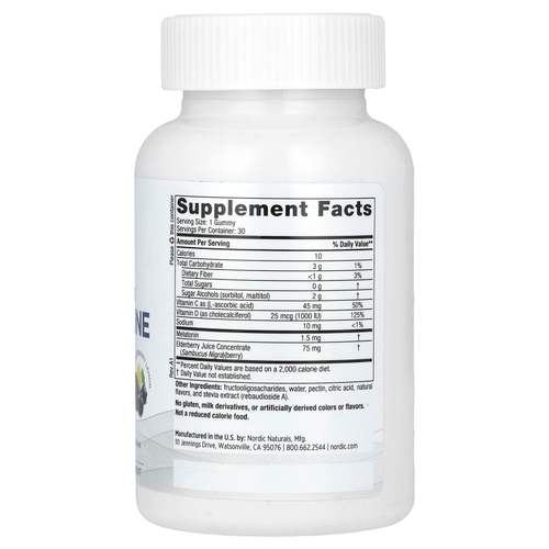 Nordic Naturals, жевательные таблетки для улучшения иммунитета и сна, без сахара, бузина и лимон, 30 жевательных таблеток