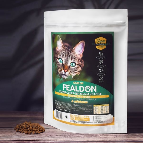 Сухой корм Fealdon Super Premium для взрослых кошек, с рыбой (лососем)