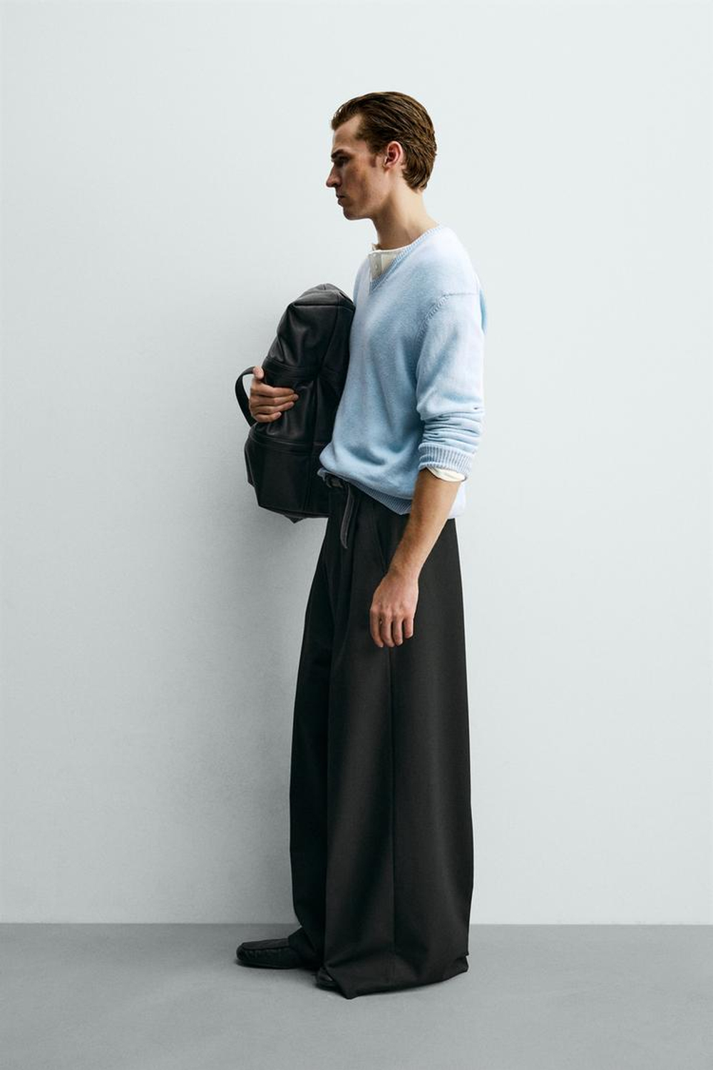 ZARA БРЮКИ WIDE FIT СО СКЛАДКАМИ, ЧЕРНЫЙ